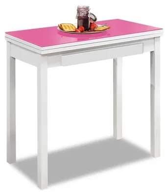 Esstisch 80x40 cm, Metall-Glas, fuchsia, platzsparend