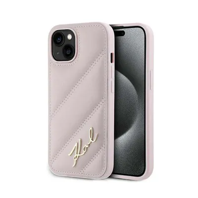Obrázek produktu pro Karl Lagerfeld Diagonal Quilted Script - Pouzdro pro iPhone 15 Plus / 14 Plus (růžový)