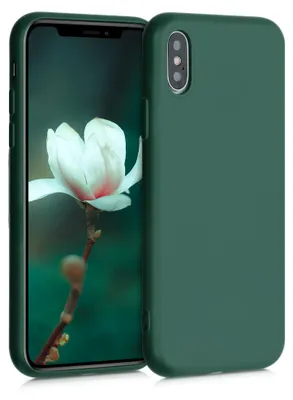 Produktbild von kwmobile Hülle kompatibel mit Apple iPhone XS Hülle - gummierte TPU Silikon Handyhülle - Schutzhülle für kabelloses Laden - Case in Moosgrün