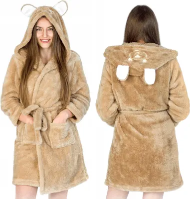 Zdjęcie produktu dla ZOLTA Szlafrok miś damski z kapturem długi ciepły gruby kigurumi onesie M