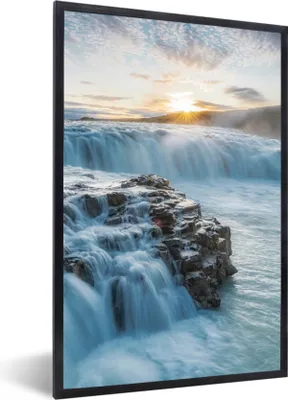 Produktbild von MuchoWow® Gerahmtes Poster Wasserfall - Wasser - Steine - Sonne - Natur 60x90 cm - Poster mit Schwarzem Bilderrahmen Wandposter Rahmen Foto Bilder - Kunst