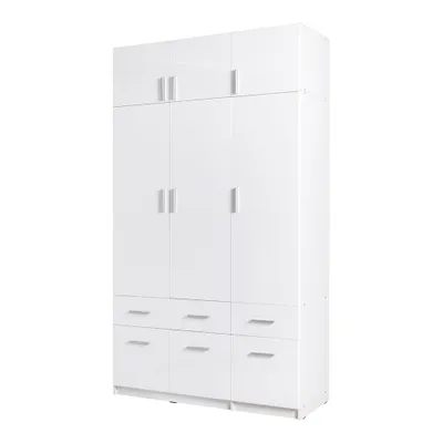 Produktbild von Kleiderschrank 3-türig mit Aufsatzschrank, 136cm breit, weiß Glanz, SELAWIK-166