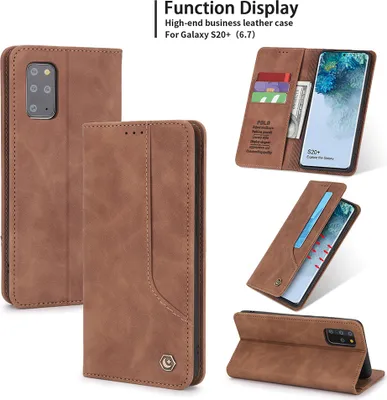 Produktbild von Galaxy S20+ Plus Hülle, LaimTop Retro Kunstledertasche Schutzhülle mit Kartenfach Standfunktion für Samsung Galaxy S20 Plus Braun