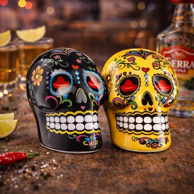 Produktbild von Sierra Tequila 2er-Set Salz- & Zimtstreuer – Skull Schwarz & Gelb mit Sierra Logo