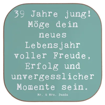 Produktbild von Mr. & Mrs. Panda Tassenuntersetzer Spruch 39. Geburtstag Freude - Meeresbrise - Geschenk, Coaster, Untersetzer für Gläser, weinuntersetzer, 39 Jahre jung, Liebe, Jubiläum