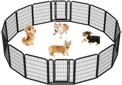Immagine prodotto di Puppyren: recinto pieghevole in metallo per cani, composto da 16 pannelli di 80 cm di altezza, con 2 porte