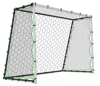 Immagine prodotto di Rete per rimbalzo da calcio – Porta per allenamento 213x152 cm – Struttura in metallo pieghevole – Rete in poliestere – Con borsa per il trasporto – Bianco/Nero
