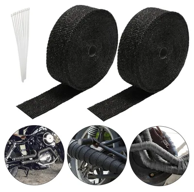 Produktbild von Ikodm 2*10M Titan Hitzeschutzband Auspuff Band Bis 1400°C Hitzeschutz Heat Wrap Krümmer Krümmer Band Krümmer Schwarz