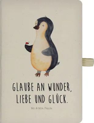 Produktbild von Mr. & Mrs. Panda Skizzenbuch Pinguin Marienkäfer - Transparent - Geschenk, Lebensfreude, Notizheft A5, Aufmerksam, Kladde, notizbuch, Liebe, Tagebuch, Kleine Wunder
