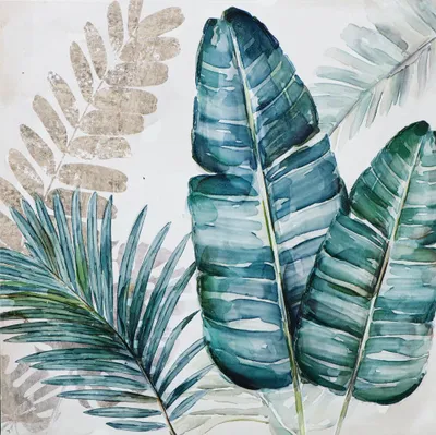 Produktbild von ArtUniverse Leinwandbild Blätter In Grün Und Blau II 40 x 40 cm