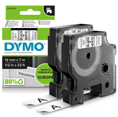 Image de Bande d'étiquettes DYMO Original D1 | noir sur blanc | 12 mm x 7 m | adhésive