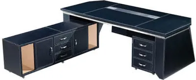 Produktbild von Moderner Eckschreibtisch aus MDF, PVC und Edelstahl in Grau