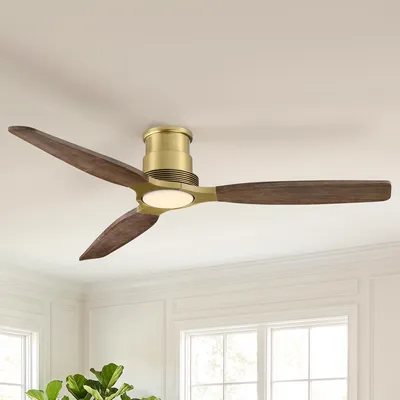 Produktbild von Parrot Uncle Deckenventilator mit Licht, 122 cm Durchmesser, Messing & Holz, 6 Stufen, Fernbedienung, Dimmbar, für Wohnzimmer, Schlafzimmer