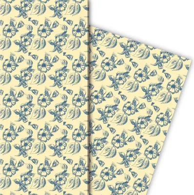 Produktbild von Klassisches Retro Streublumen Geschenkpapier für liebevolle Geschenke, blau - G10118, 32 x 48cm