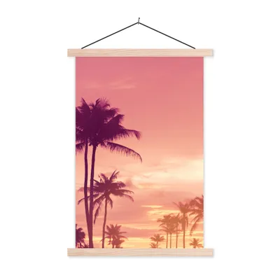 Produktbild von MuchoWow® Textilposter Himmel - Palme - Abend - Natur - Tropisch 60x90 cm mit holzfarbenen Rahmen - Textil