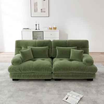 Produktbild von MODFU Zweisitzer Polstersofa mit mit 2 Lendenkissen und 2 Dekokissen,Loungesofa Chenille,ohne Ottoman,Modulares Sofa,Grün
