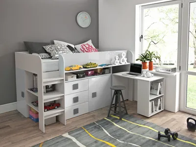 Produktbild von Hochbett "Toledo 1" Kinderbett 90x200cm Schreibtisch Hochglanz Farbe wählbar