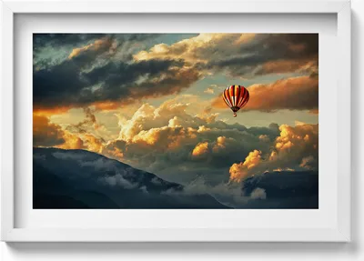 Produktbild von Ballonfahrt zwischen den Wolken– Wandbild mit Rahmen – Gerahmtes Bild  – Wanddekoration – 60x40 cm –  Schwarz Rahmen