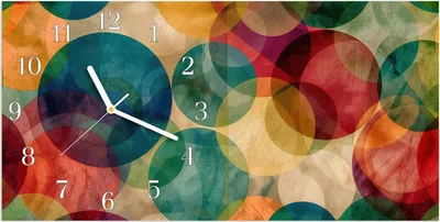 Produktbild von Wanduhr aus Glas mit Motiv Farbenfrohe Kreise- 60 x 30 cm - inkl. Aufhängesystem