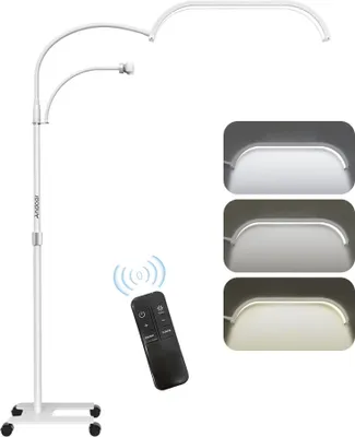 Produktbild von Andoer 30 W LED-Fuelllicht, 20 Zoll Boden-LED-Videoleuchte, Beauty-Stehlampe, 3200 K-5600 K, dimmbar, mit 1,8 m Seilzug, Lichtstaender, Telefonhalterung, Fernbedienung fuer Schoenheitssalon, Make-up, Live-Streaming, Nachttischlicht