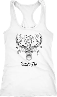 Produktbild von Damen Tank-Top Zentangle Hirsch Geweih Traumfänger Mandala Atzekenmuster Boho Bohamian Atzec Neverless® weiß L