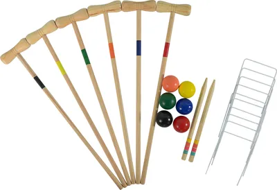Produktbild von Krocketspiel aus Holz für 6 Spieler mit 7 cm Kugeln und 76 cm Schlägern