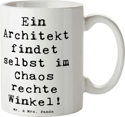 Produktbild von Mr. & Mrs. Panda Kaffeebecher Spruch Architekt Chaos - Weiß - Geschenk, Beruf, Kaffeetasse, Architektur, Architektenspruch, Berufsprodukte, cappuccinotasse, Hingabe