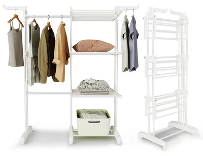 Ausziehbarer Wäscheständer 66-130 cm, 6 Flügel, 3 Ebenen, klappbar