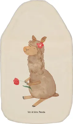 Produktbild von Mr. & Mrs. Panda Bettflasche Alpaka Blume - Weiß - Geschenk, Witz, Lamas, Wärmekissen, Wärmflasche mit Bezug, Lama, Wärmflaschen, gummi, Plüsch