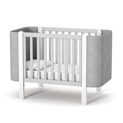 Produktbild von Veres Monaco Velour Kinderbett / Babybett (120x60 cm) - Premium Luxus Kollektion, sicher & multifunktional - Velour Grau Weiß