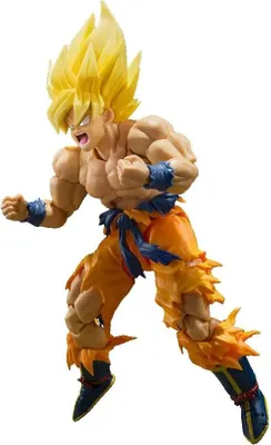 A figurine of Son Goku in his Super Saiyan form from Dragon Ball Z.