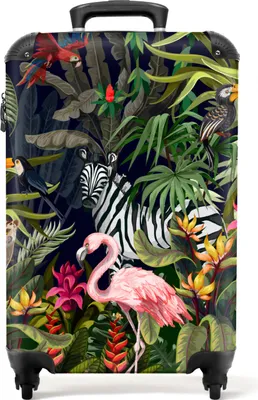 Obrázek produktu pro NoBoringSuitcases.com® Kufr Příruční zavazadlo Trolley Rolling suitcase Malý cestovní kufr na 4 kolečkách - Jungle animals - Nature - Boys - Girls - Flamingo - Zebra - Cabin Size < 55x40x23 cm & 55x40x20 cm - Foto kufr - Cabin suitcase - Board luggagePříruční zavazadlo Kufr 55x35x20 cm, 36L,