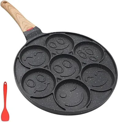 Obrázok produktu pre Panvica na palacinky – panvica na vajíčka – na prípravu raňajok – 7 tvarov smajlíkov – 26,5 cm – čierna