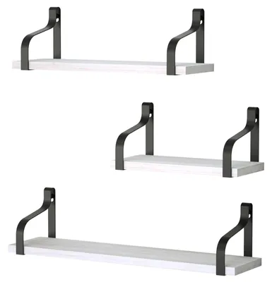 Image de Étagère murale blanche en bois, étagère murale en forme de U, lot de 3, idéale pour le salon, la chambre, le couloir, la salle de bains, dimensions : 43/33/23 cm, blanc et noir