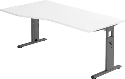 Produktbild von bümö Schreibtisch Serie-O - Nachbildung: Weiß, Gestell: Graphit, Größe:  180 x 100 cm