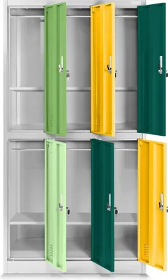 Produktbild von Schließfachschrank 3B2AS Fächerschrank Wertfachschrank Umkleideschrank 6 Fächer Stahlblech Pulverbeschichtet 150 cm x 90 cm x 45 cm Farbe: Mehrfarbig