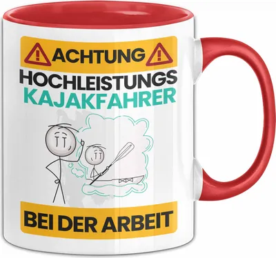 Produktbild von Kajakfahrer Tasse Geschenk Lustiger Spruch Geschenkidee für Kajakfahrer Achtung Hochleistungs Kajakfahrer Bei Der Arbeit (Rot)