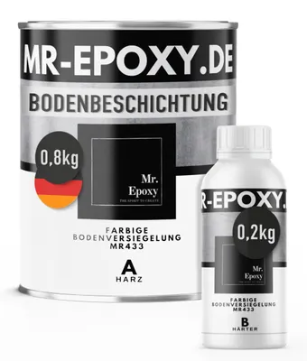 Produktbild von Mr. Epoxy Epoxidharz Bodenbeschichtung (1 kg, RAL 9016 Verkehrsweiß) - 2K Betonfarbe für Garagen, Keller & Werkstatt Boden - Flüssigkunststoff Epoxid Grundierung und Bodenversiegelung