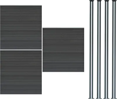 Produktbild von WPC Steckzaun x3 & LED Zaunpfosten x4, 1,85m Grau Kunststoff Gartenzaun