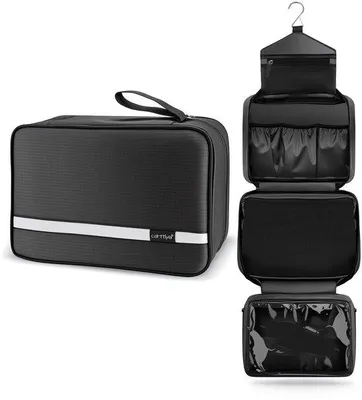 Image de Grande trousse de beauté, sac de voyage, trousse à maquillage, trousse de toilette avec crochet, noir