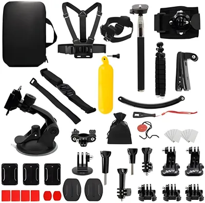 Produktbild von PolkaHome® 50-in-1 Action-Kamera-Zubehörset – Kompatibel mit GoPro, DJI, Insta360, Sony, AKASO u.v.m., Schwarz