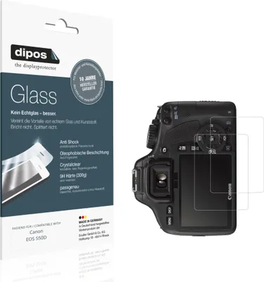 Produktbild von 2x Schutzfolie für Canon EOS 550D - Anti-Shock 9H Folie dipos Glass Kunststoffglas