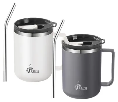 Productafbeelding van Set van 2 RVS Thermosbekers van 430 ml, Dubbelwandig en BPA-vrij