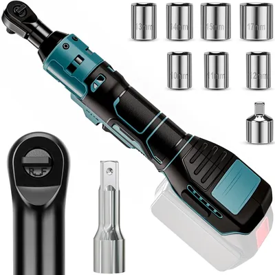 Akku-Ratschenschlüssel 3/8", 60 Nm, 8 Steckschlüssel, Adapter, Verlängerung