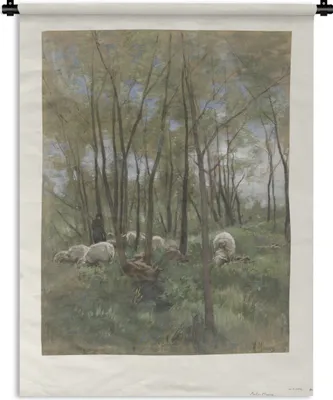Produktbild von MuchoWow® Wandteppich Wandbehang Schafherde in einem Wald - Gemälde von Anton Mauve 90x120 cm Tapisserie Dekoration Wandtuch - Wanddeko