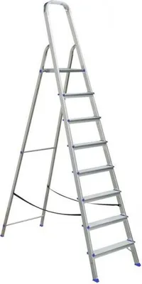 Produktbild von Aluminium Haushaltleiter aus polierten Aluminium-Schweissrohr-Profilen 8 Stufen Plattformhöhe: 164 cm