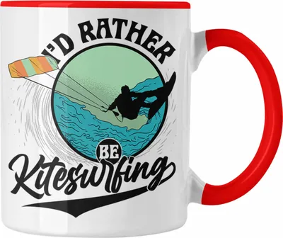 Produktbild von Trendation - Kitesurfing Tasse Geschenk für Kitesurfer Geschenkidee I'd Rather Be Kitesurfing (Rot)