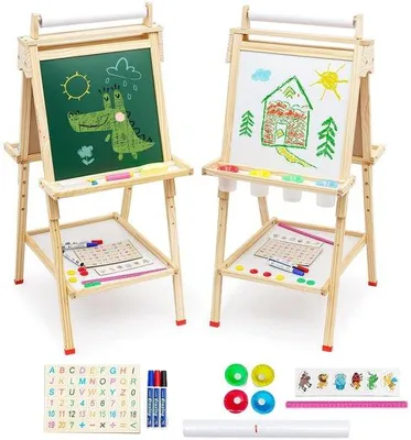 Productafbeelding van Kinderschildersezel met Papierrol - Dubbelzijdig Whiteboard en Schoolbord voor Kinderen