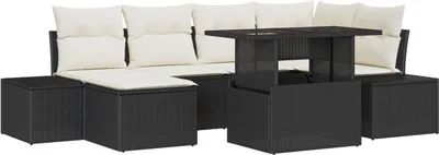 Produktbild von Möbel 7-teiliges Garten-Sofa-Set mit Kissen Schwarz Poly-Rattan - Gartensofas 3357950