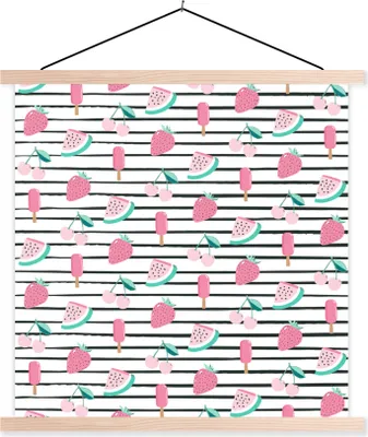 Produktbild von MuchoWow® Textilposter Obst - Rosa - Muster 120x120 cm mit holzfarbenen Rahmen - Textil-Poster